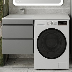 Style Line Тумба с раковиной под стиральную машину Даллас 115 L Люкс Plus подвесная серая – фотография-1
